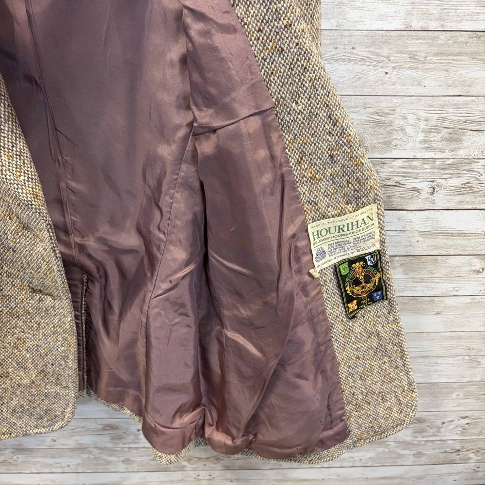 Vtg Hourihan by Jimmy Hourihan Womens 12 Blazer Beige Donegal Tweed Pure Wool - Picture 8 of 14